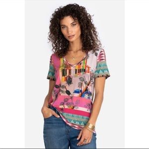 Johnny Was Angelica Stripe Favorite Short Sleeve V-Neck Slim Tee Small NWT